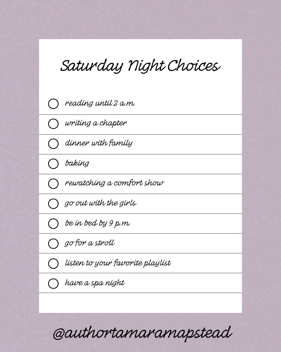 Mine will probably be writing a chapter... However I could be in bed by 9.